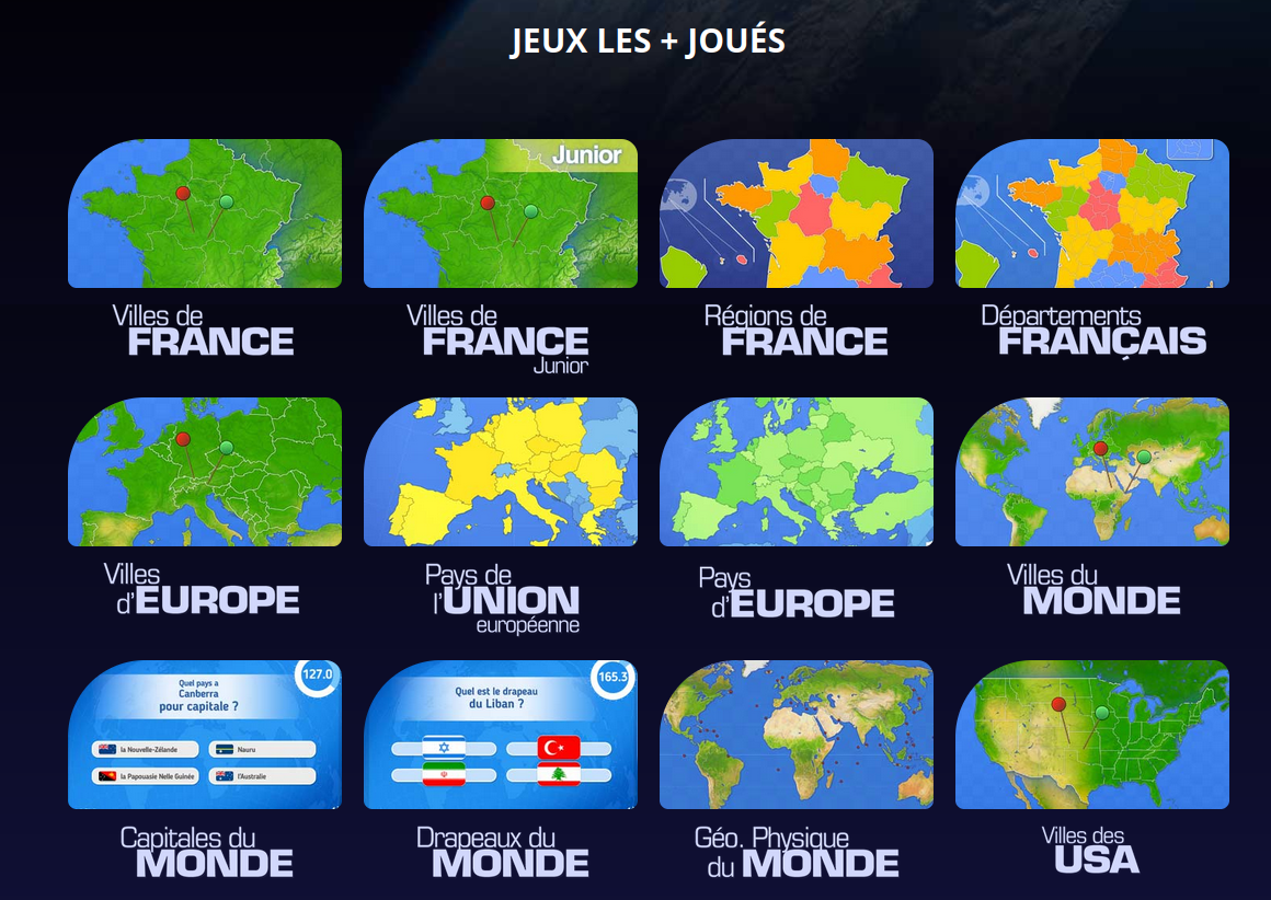 Capture d’écran du site « Jeux géographiques »